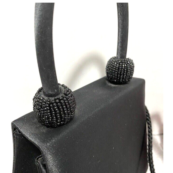 Vintage black satin 2-way evening bag with beaded details top handle shoulderbag - Picture 4 of 4